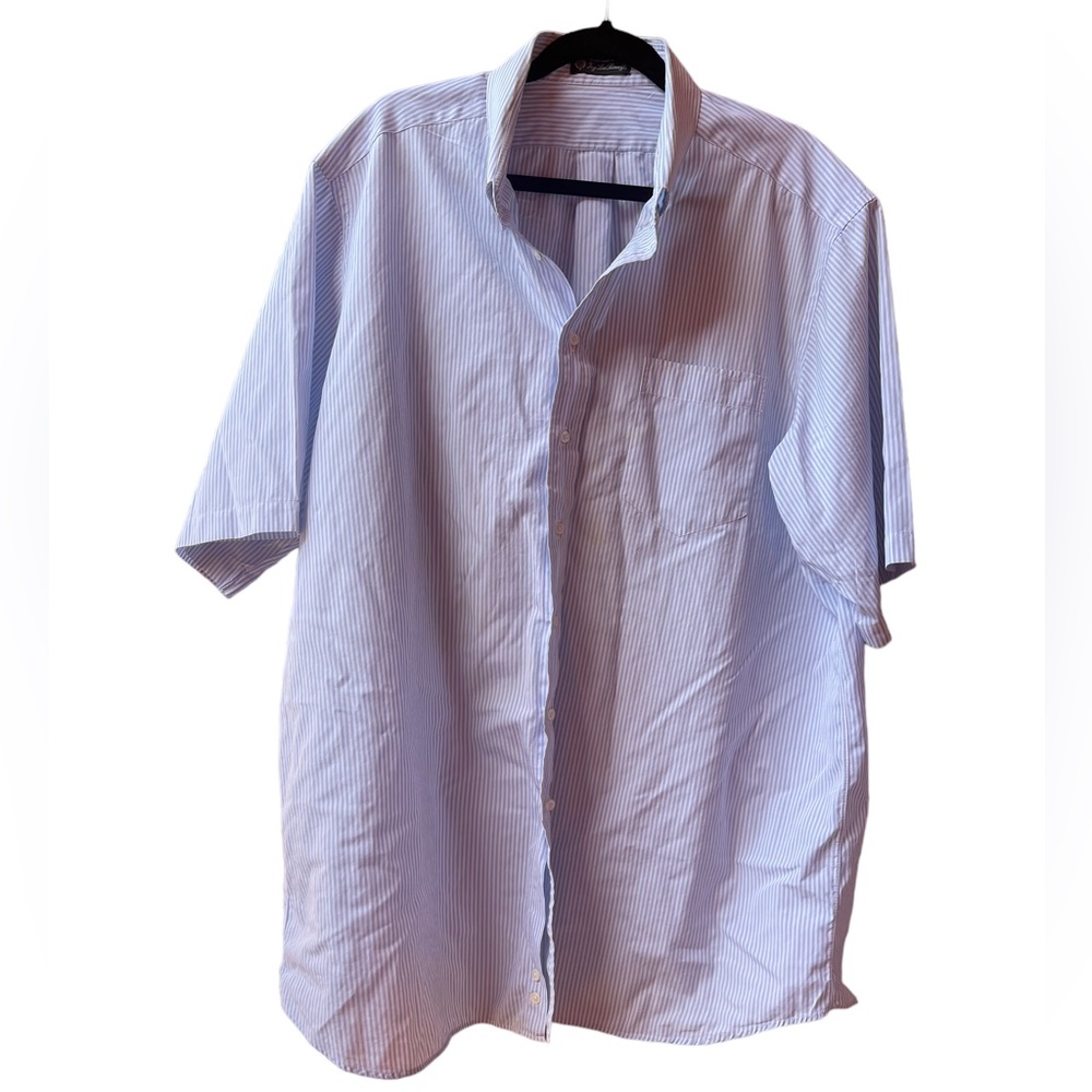 Loro Piana Striped Blue/White Button Up Short Sleeve Shirt Size XL Italy